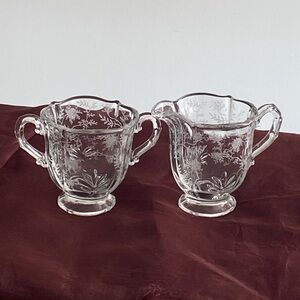 Fostoria “Chintz Etched” footed sugar and creamer set